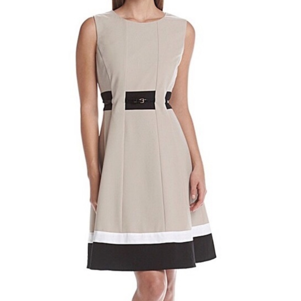 Calvin Klein Belted Fit and Flare Dress